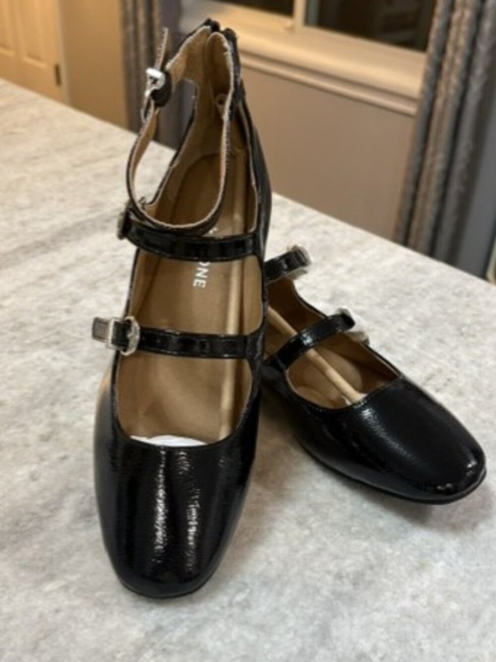 NWT Sun + Stone Women's Cecillee Triple Strap Black Mary Jane Flats Size 6.5